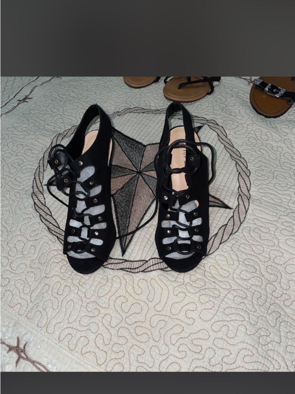Black Lace-Up High Heel Sandals - Women - Picture 3 of 5
